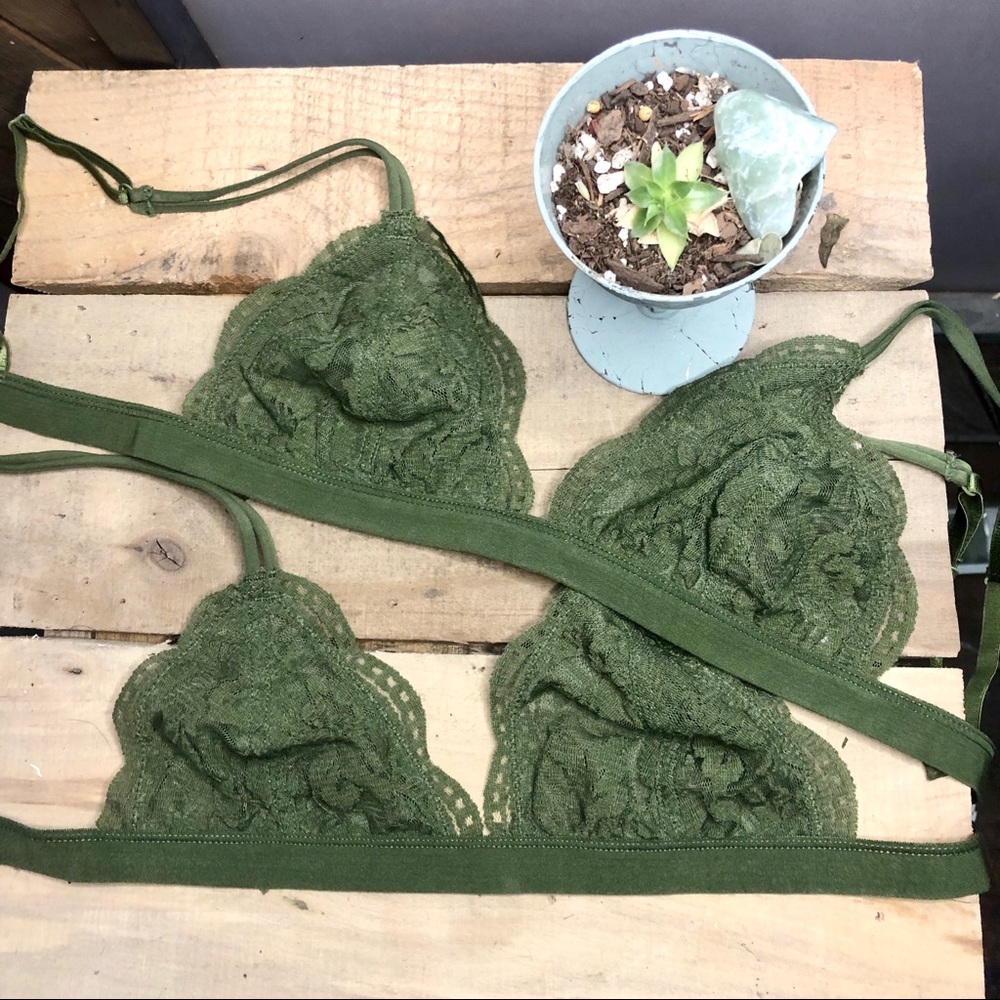 Army green lace bralette